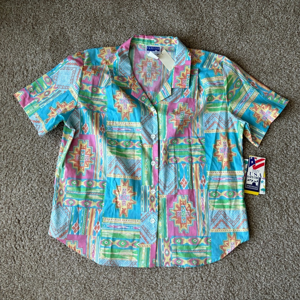 NWT VTG 80s Cape Cod‎ Sportswear Women’s XXL Button Up Vacation Shirt Summer